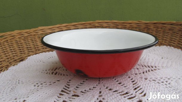 Vintage, jelzett, kis piros zománcos tál