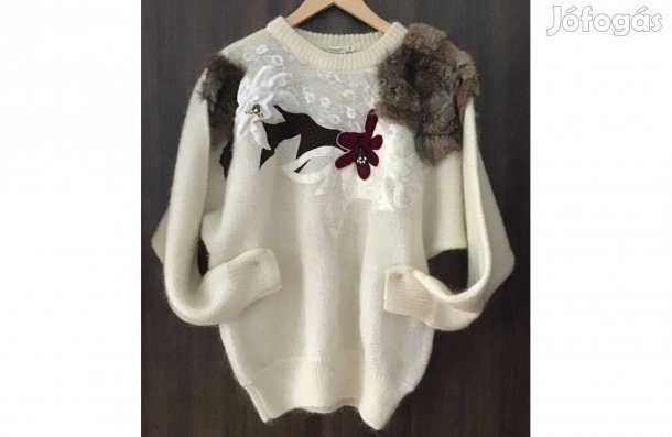 Vintage, különleges, női pulóver. (50% merinó gyapjú). (Új). M-es