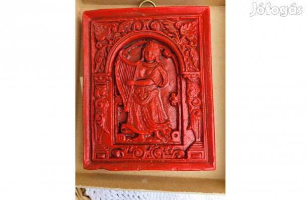 Vintage, viasz mézeskalács ütőfa - hárfázó angyal