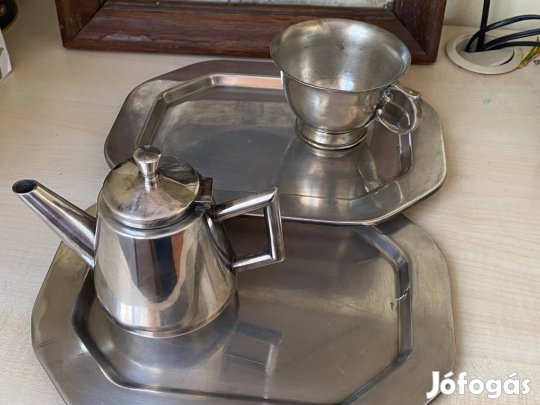 Vintage alpakka tálca-kancsó -pohár készlet