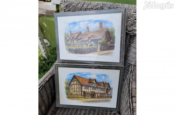 Vintage angol ház festményről képnyomat pár