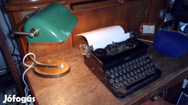 Vintage asztali (fali) német réz bank lámpa törhető zöld burás 1960