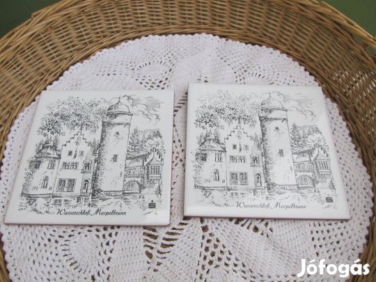 Vintage díszcsempe pár -fekete-fehér