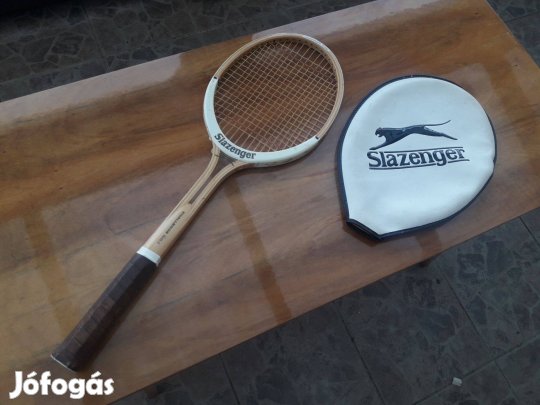 Vintage fa Slazenger teniszütő, tokjával