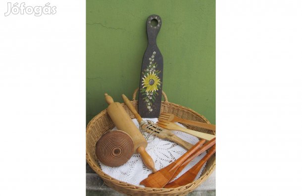 Vintage fa konyhai eszköz csomag