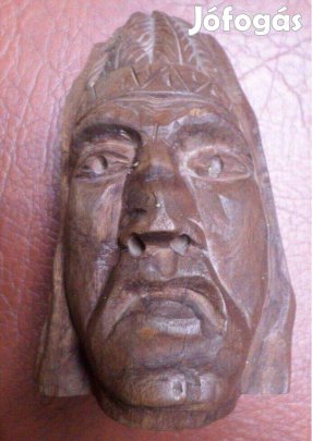 Vintage fa szobor indián fej kézműves