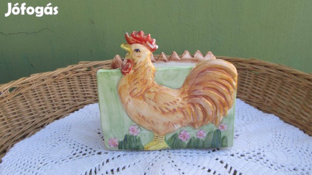 Vintage fajansz kakasmintás tárolódoboz