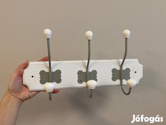 Vintage fali ruha fogas 3 akasztóval (fehér-szürke)