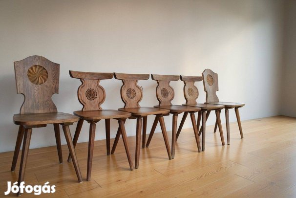 Vintage faragott tölgyfa szék garnitúra