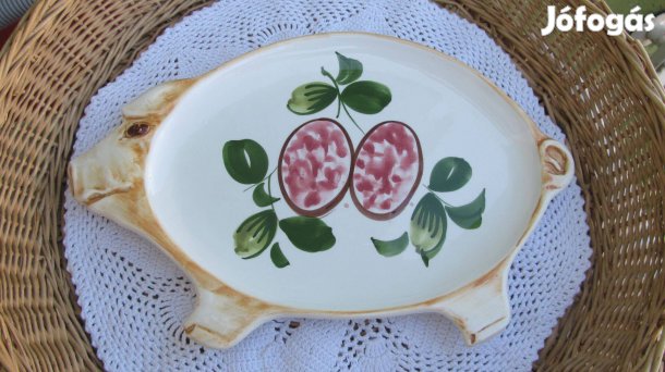 Vintage jelzett, fajansz, malac alakú kínáló