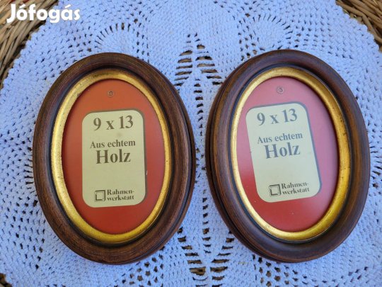 Vintage jelzett ovális fa képtartó pár