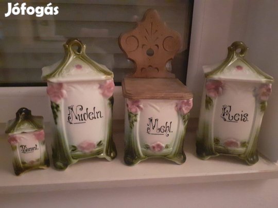 Vintage kerámia élelmiszer tárolók - fűszertartók/zöld-rózsaszín