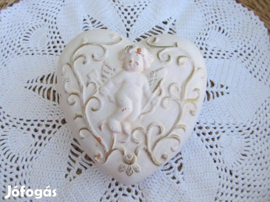 Vintage kerámia szív angyal mintával