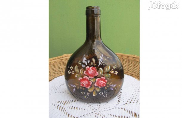 Vintage kézzel festett lapos üveg