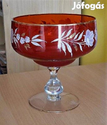 Vintage nagy, talpas Bohémia gyümölcstál, kínáló