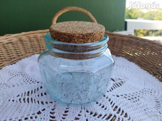 Vintage parafadugós sokszögű, gyümölcs mintás üveg