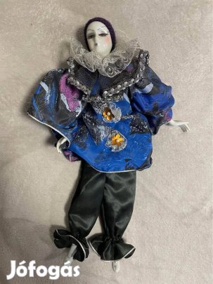 Vintage porcelánfejű bohócbaba (Pierrot)