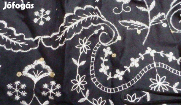 Vintage textíl hímzett fekete vászon Új