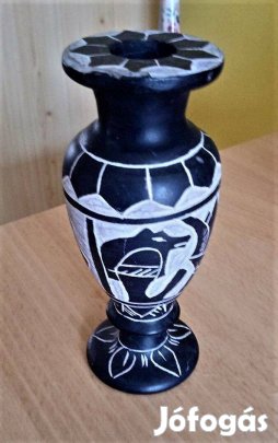 Vintázs egyiptomi kézzel faragott bazaltkő váza