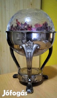 Vintázs ezüstözött kávémelegítő állvány üveggömbbel