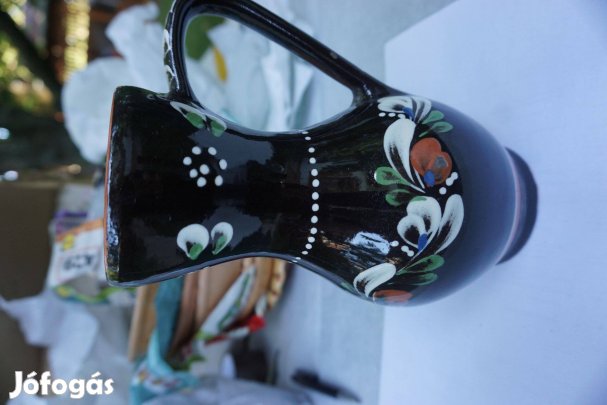 Virág mitás mázas fazekas kerámia nagy bokály eladó