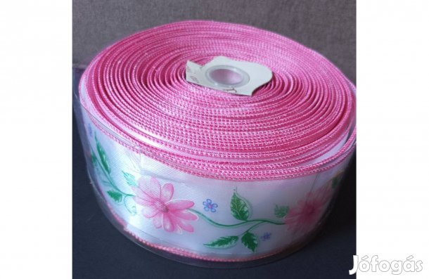 Virágmintás selyem/szatén szalag, drótos szegéllyel