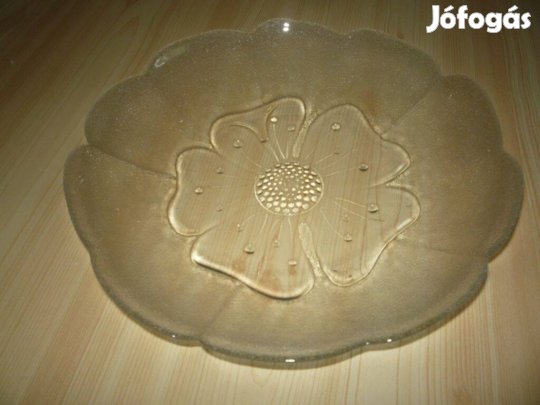 Virágmintás üveg tál, gyümölcs kínáló