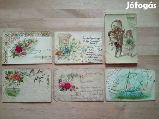 Virágos és névnapi dombornyomott 1900-1910 képeslap