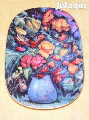 Virágos porcelán falitányér, dísztányér