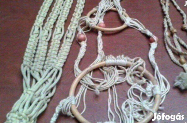 Virágtartó falikép makramé kézimunka vintage