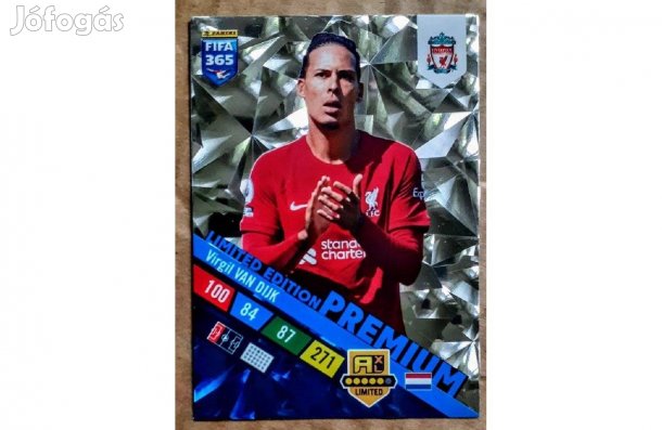 Virgil van Dijk Liverpool Premium Limited focis kártya Panini 2023