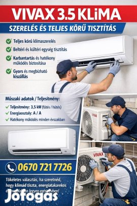 Vivax 3.5 Klíma - Szerelés és Teljes Körű Tisztítás