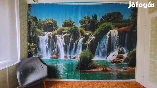 Vízeséses tavas erdős tájkép poszter, 365x245cm, új, féláron!