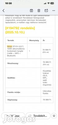 Vonyx st014 hordozható hangfal 100w akkumlátoros 