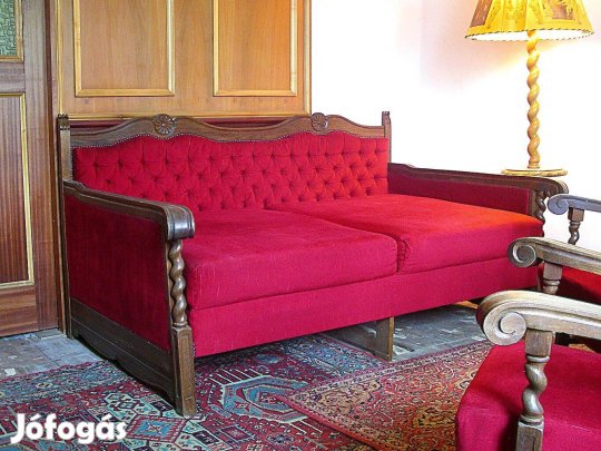 Vörös bársony kétszemélyes antik kanapé, 2m hosszú, 1m széles eladó