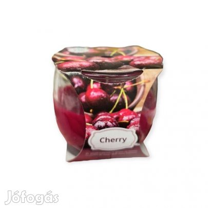 Vörös illatos gyertya cseresznye aromával üvegben 7x7 cm