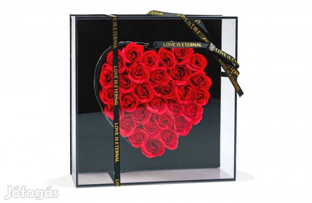 Vörös műrózsák LED-es szívalakban díszdobozban 29x29x6,2 cm