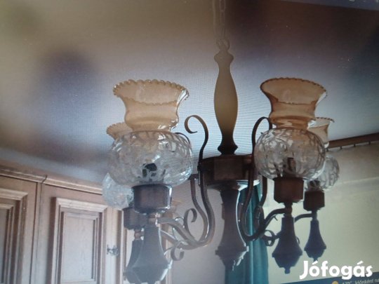 Vörösréz csillár szép pácolt fabetétekkel olcsón eladó