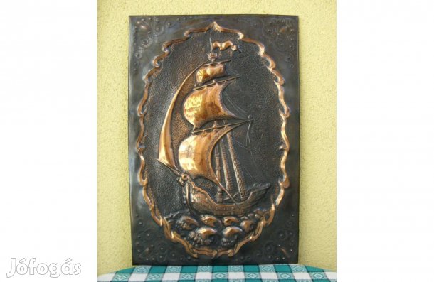Vörösréz dombormű, relief, falikép 38,5 x 25,5 cm