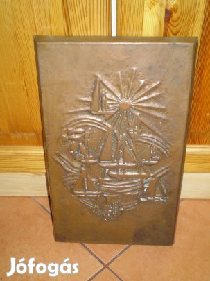 Vörösréz lemezes kép vitorlásokkal mutatós darab 39 cm magas