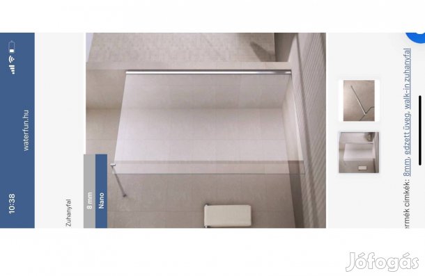 Walk-in zuhanyfal 120x200cm 8mm edzett üveg