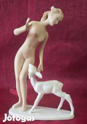 Wallendorf porcelán akt őzzel Jelzett, hibátlan állapotban