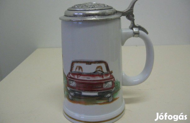 Wartburg képpel ellátott, ónfedeles korsó