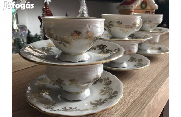 Weimar Porzellan 6 személyes kávésszett, arany virágmintával eladó
