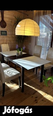 Wenge furnér-tejüveg ebédlő asztal kinyitható