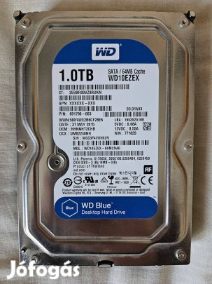 Western Digital Blue 3.5 1TB 7200rpm 64MB SATA3 (WD10Ezex) merevlemez