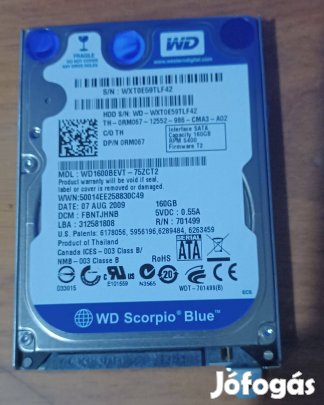 Western Digital (WD) Scorpio Blue Merevlemez (HDD) 160GB Laptop