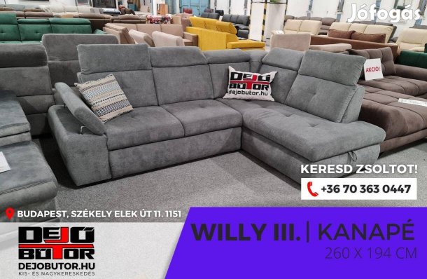 Willy III rugós grafit sarok kanapé ülőgarnitúra 250x184 cm ágyazható
