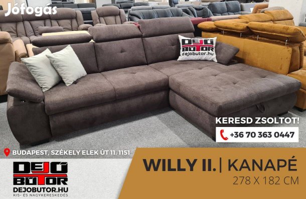 Willy II sarok kanapé bútor ülőgarnitúra 278x178 cm barna ágyazható
