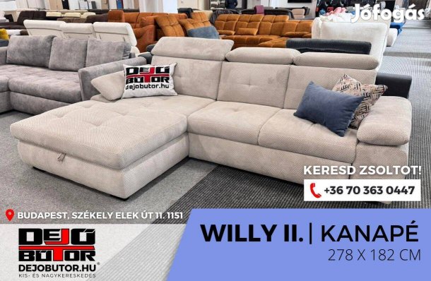 Willy II sarok kanapé bútor ülőgarnitúra 278x178 cm bézs ágyazható